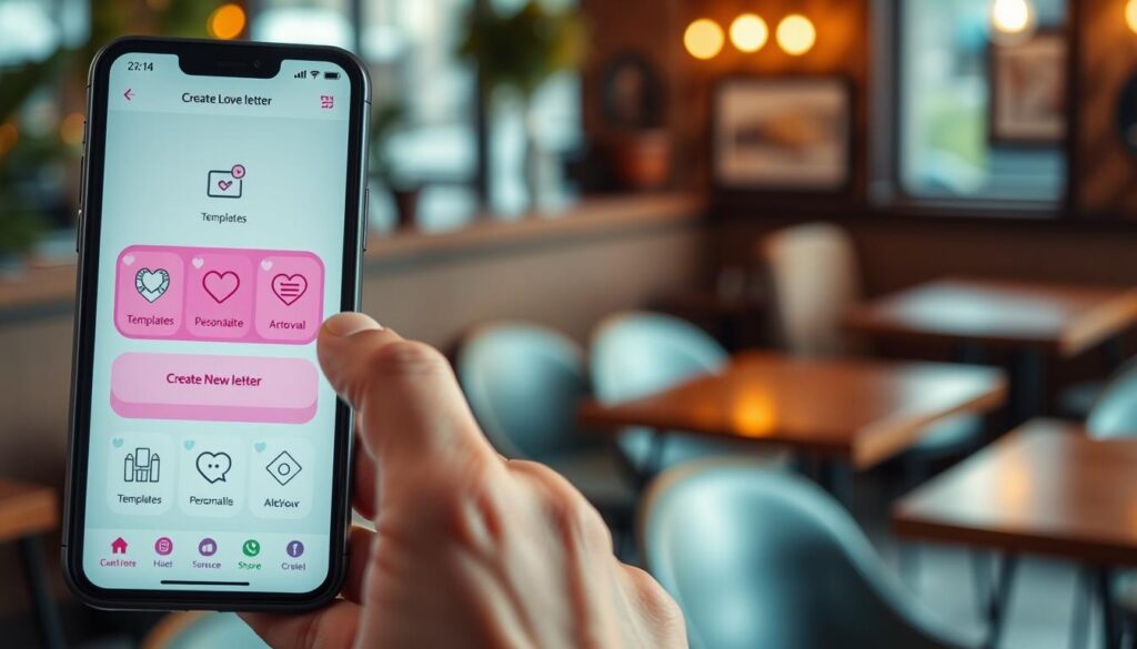 funcionalidades do aplicativo de cartas de amor