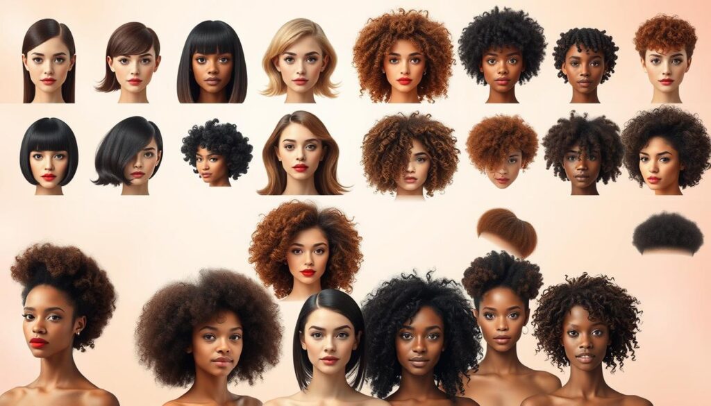 formatos de rosto e texturas de cabelo