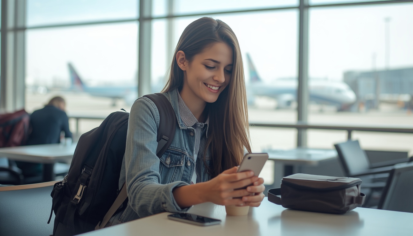 Aplicativos para encontrar wifi grátis: viajante conferindo a rede no aeroporto