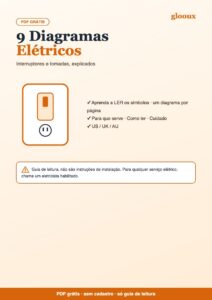 Capa do guia gratuito 9 Diagramas Elétricos, com um interruptor e uma tomada desenhados