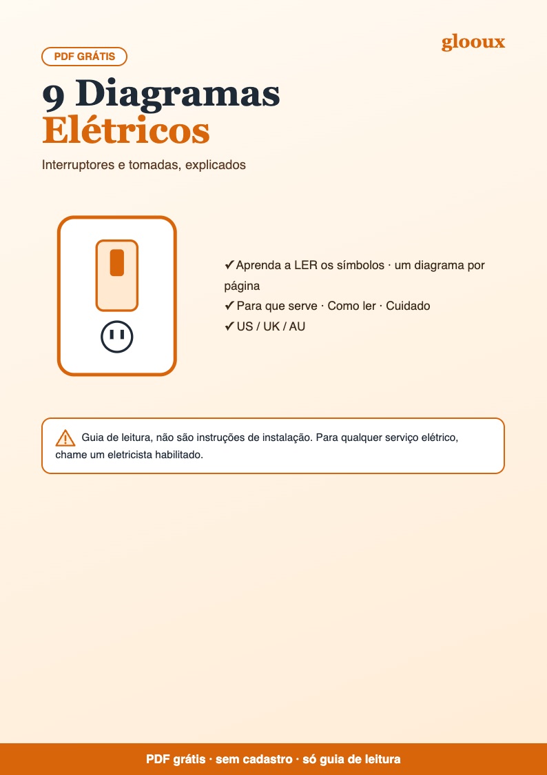 Capa do guia gratuito 9 Diagramas Elétricos, com um interruptor e uma tomada desenhados