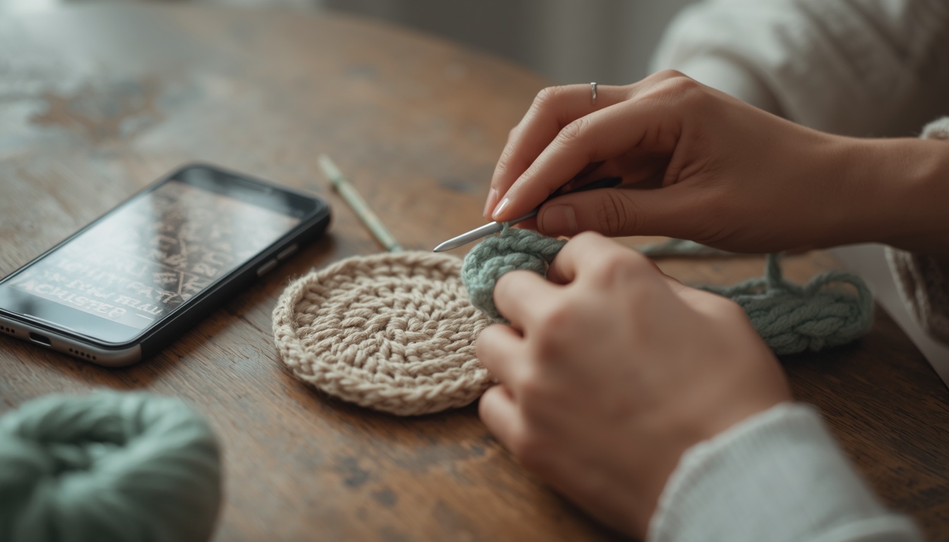 Crochê para iniciantes: porta-copos de crochê com a receita no celular